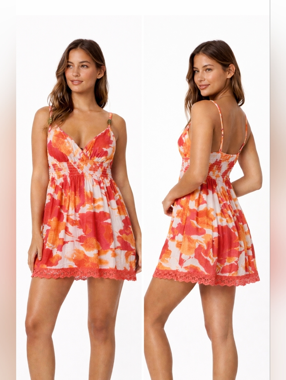 Derek Heart Floral Mini Dress Smocked Cotton Boho Resort Small